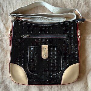 Arcadia Patent Leather Purse. Black/Tan. Made in Italy.